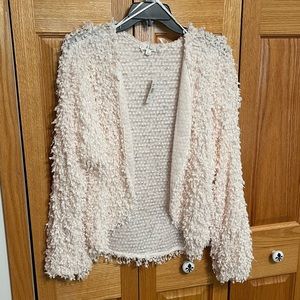 Ivory drape front feathered cardigan. E&M brand. Size L  lightweight b…